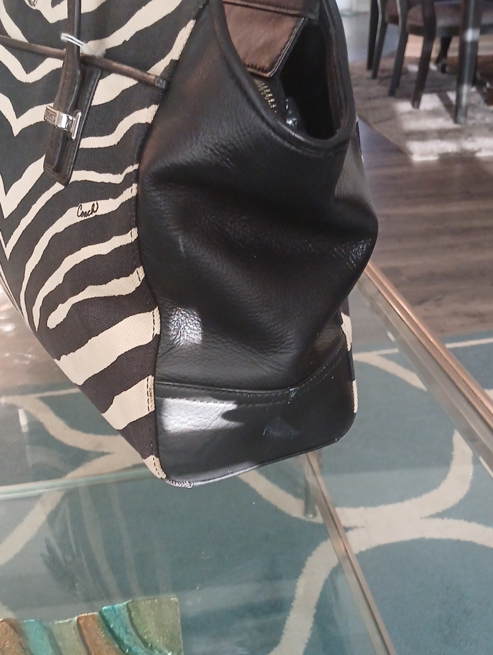 Coach Taylor Zebra-Print Carryall Canvas And Leather Tote - Picture 6 of 12